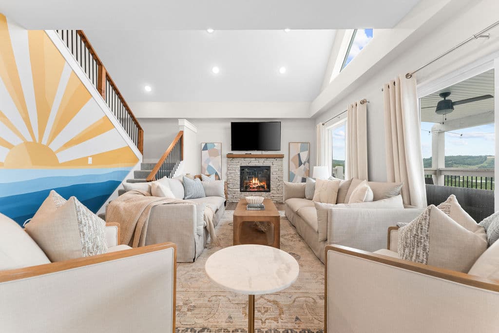 Sit around the fire while watching your favorite movie!