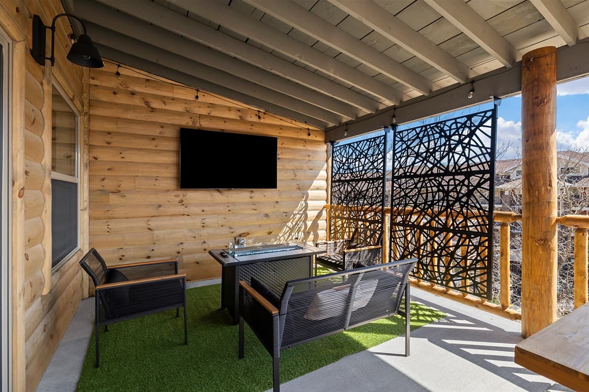 Propane firepit outside with an outdoor TV!