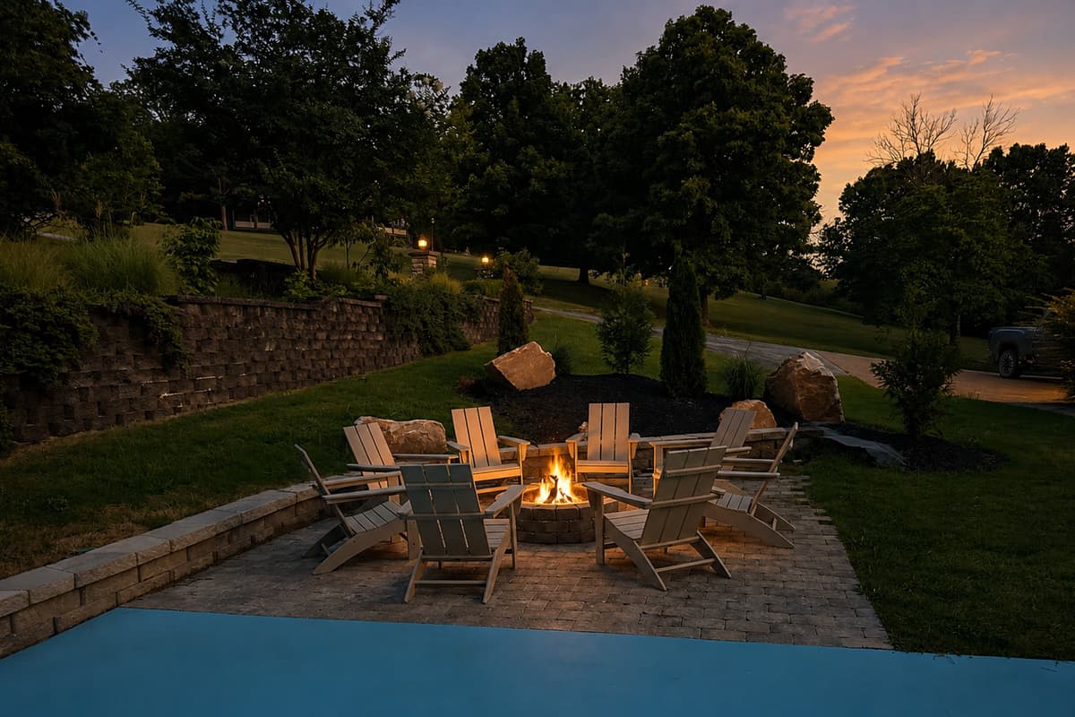 Brand new firepit off the pickleball court!