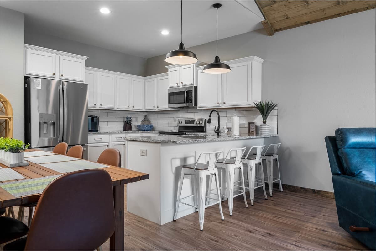 Dining space and kitchen area