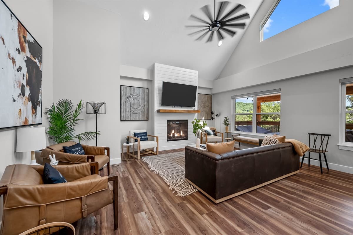 Cozy seating in the living area with gas fireplace