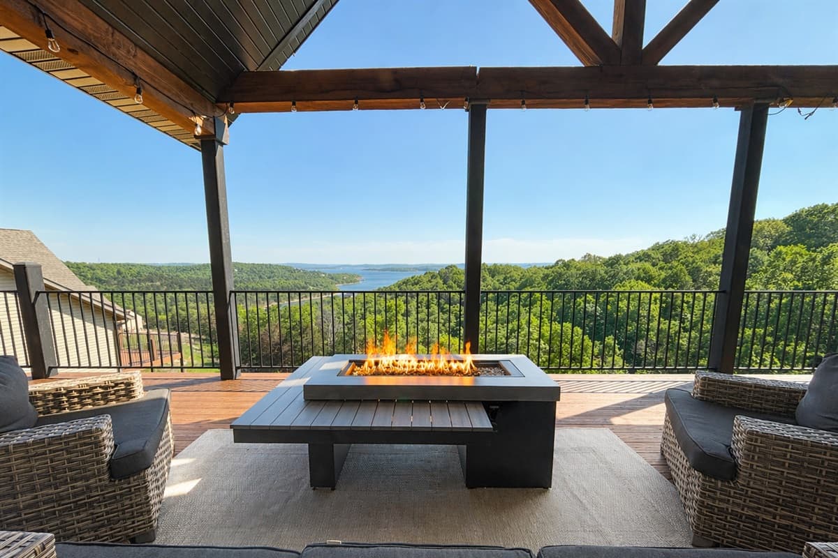 Relax by the fire with an incredible view over Table Rock Lake